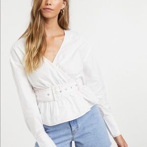 ASOS Neon Rose Rap Blouse w Belted Waist